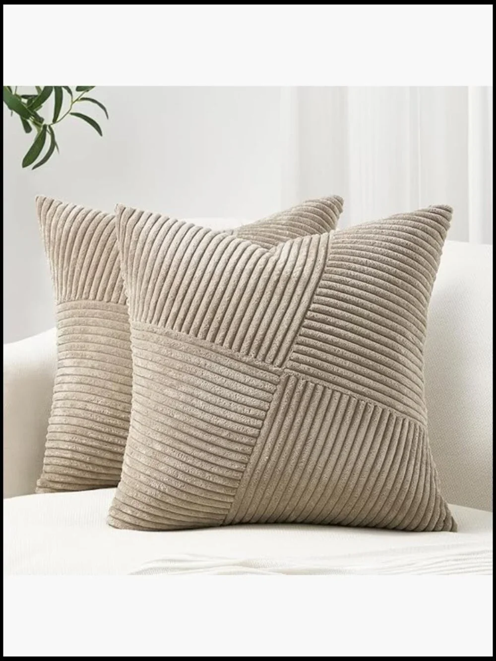 Set of 2 Corduroy Striped Patchwork Throw Pillow Covers 18x18 Boho Farmhouse